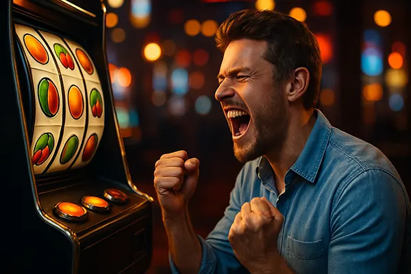 Joueur euphorique au casino