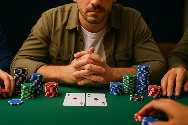 Mains sur table de jeu